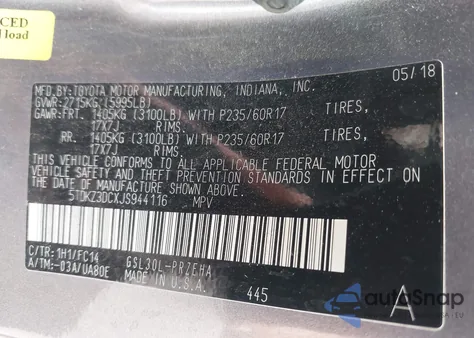 2018 Toyota Sienna Le 8 Passenger from USA, damaged, VIN 5TDKZ3DCXJS944116